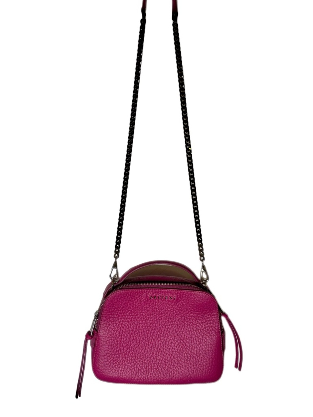 Orciani Magenta Leather Crossbody Bag with Chain Strap